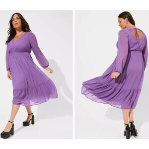 Torrid Purple Plus Size Tea Length Clip Dot Open Back A-Line Dress Size 1X